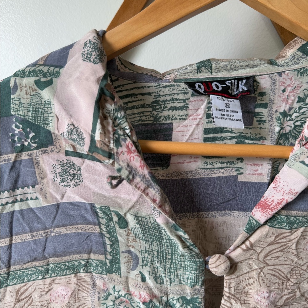 Vintage Silk Floral Patchwork Button Down Shirt - image 5